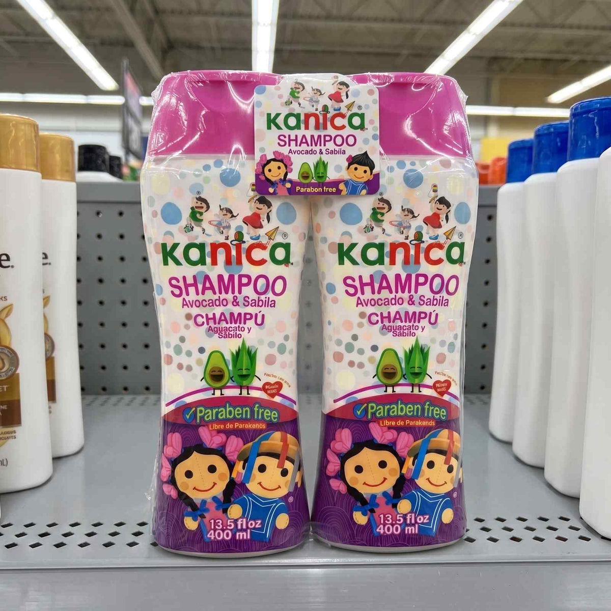 KIT 2 Kanica Shampoos Libre de parabenos, con Sábila y Aguacate, 400ml por botella de Shampoo para la familia