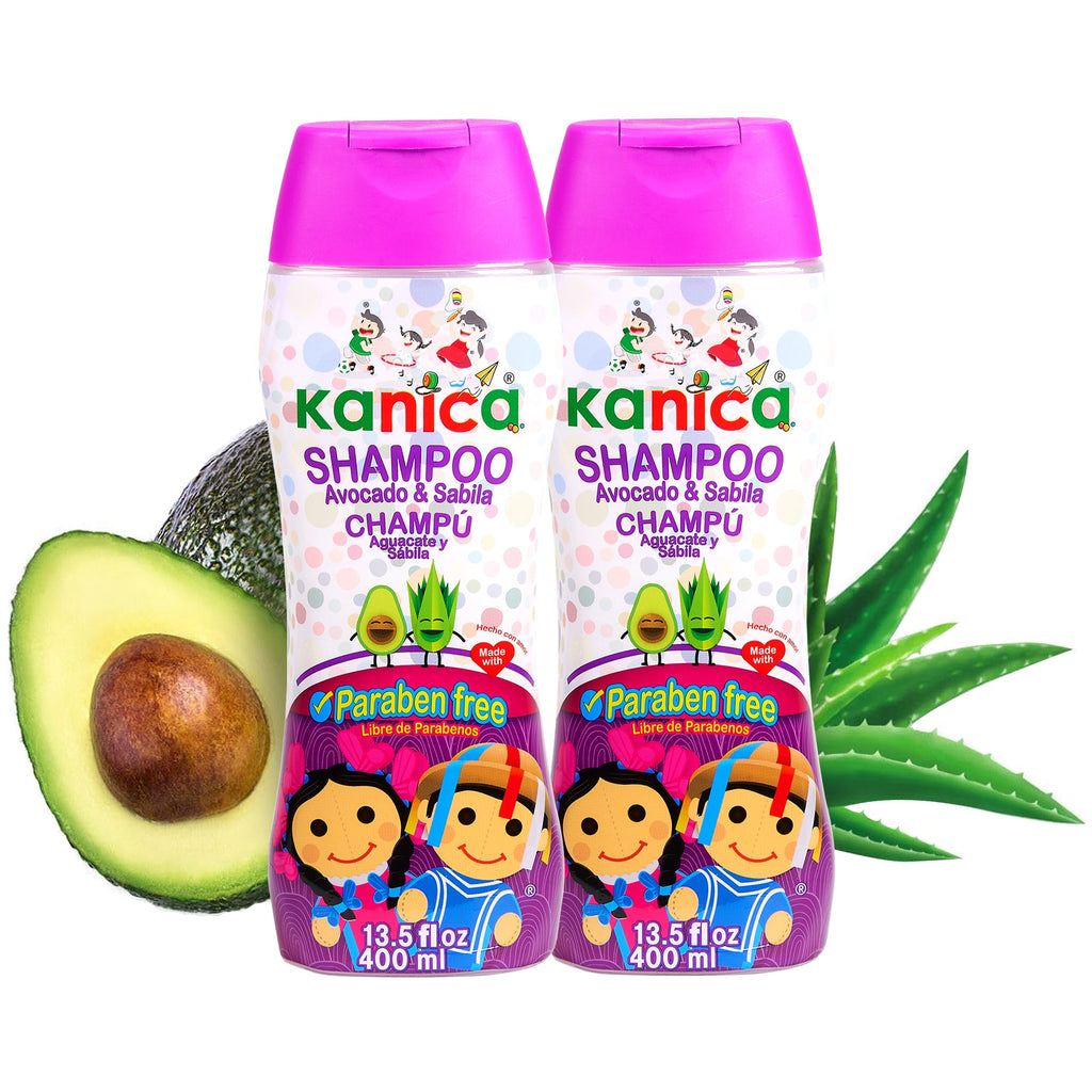 KIT 2 Kanica Shampoos Libre de parabenos, con Sábila y Aguacate, 400ml por botella de Shampoo para la familia