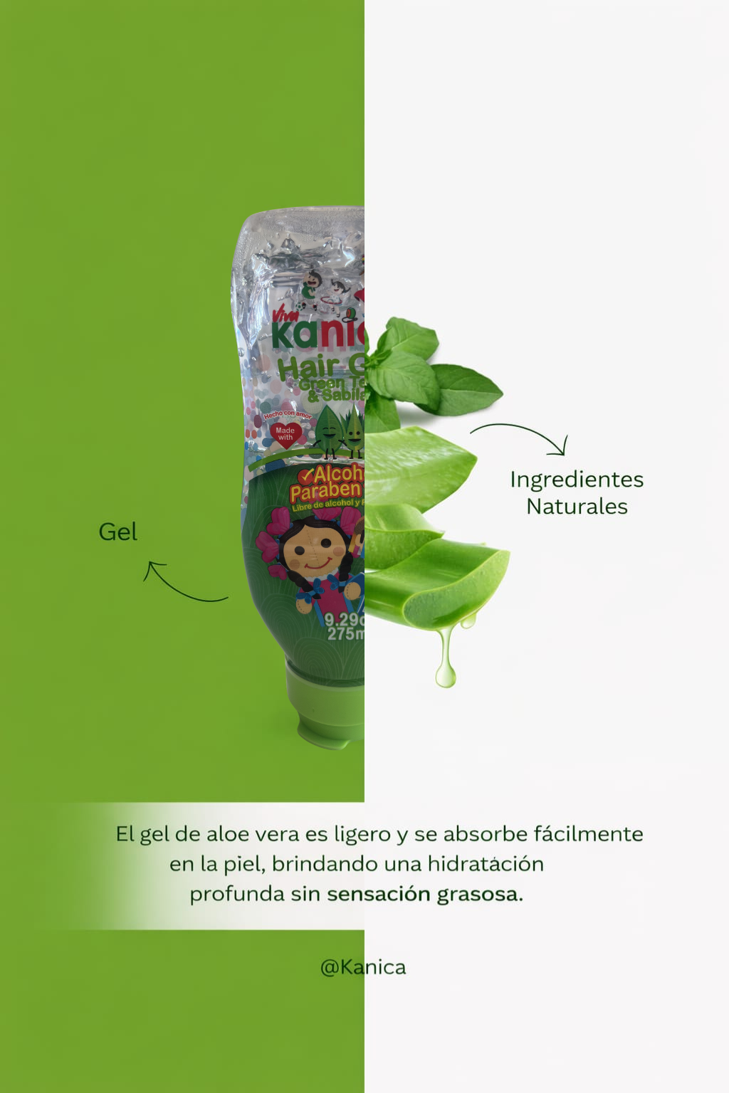 Gel Capilar Kanica de Aloe Vera y Té Verde – Sin Parabenos ni Alcohol