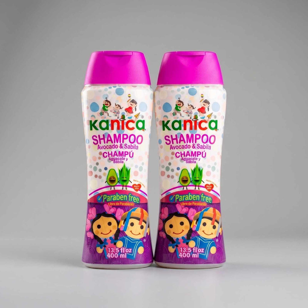 KIT 2 Kanica Shampoos Libre de parabenos, con Sábila y Aguacate, 400ml por botella de Shampoo para la familia