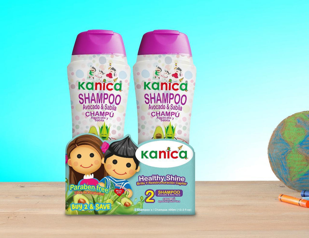 KIT 2 Kanica Shampoos Libre de parabenos, con Sábila y Aguacate, 400ml por botella de Shampoo para la familia